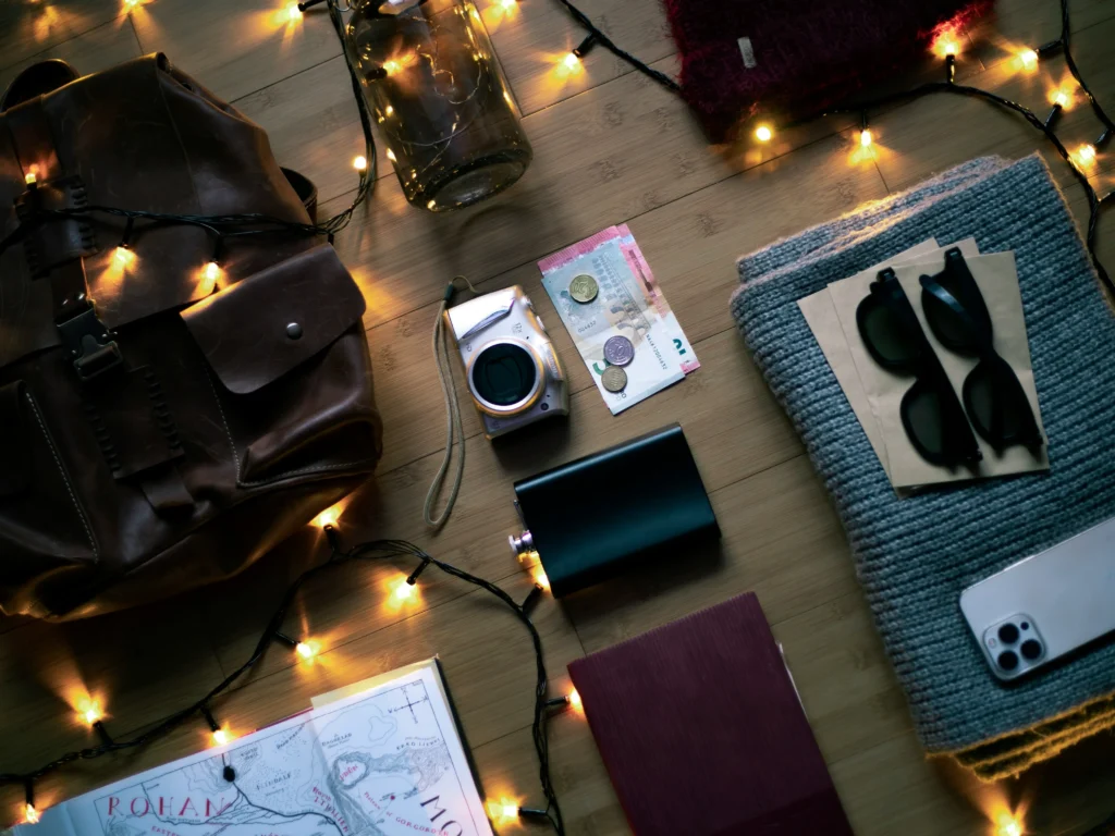 Preparing for hitchhiking, packing the bag.