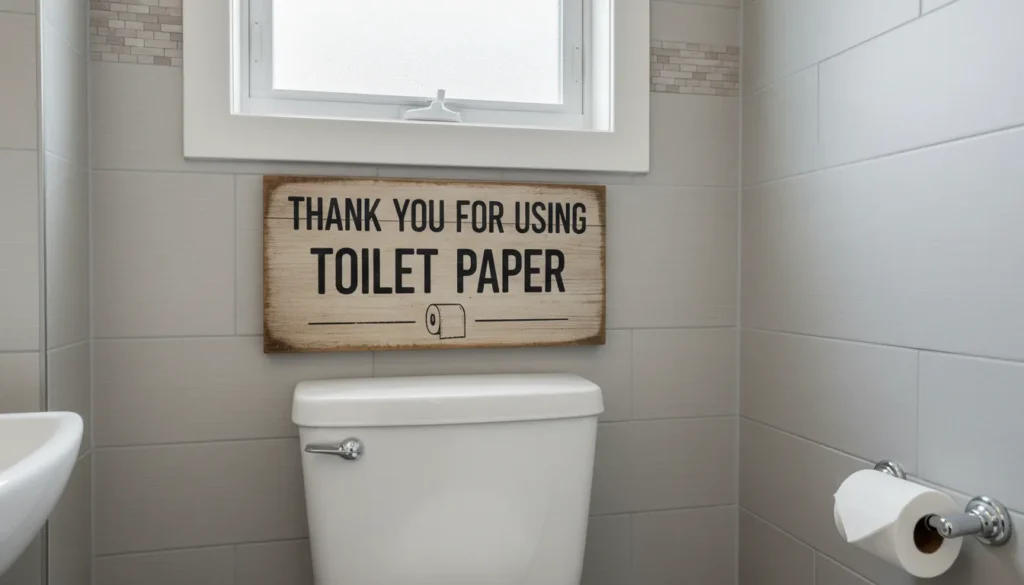 A sign that shows that we are grateful that you used a toilet paper