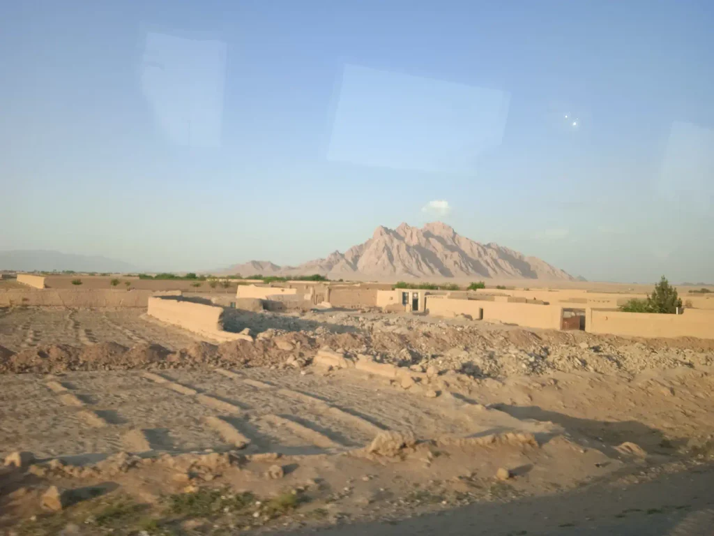 Mountains and dry land.